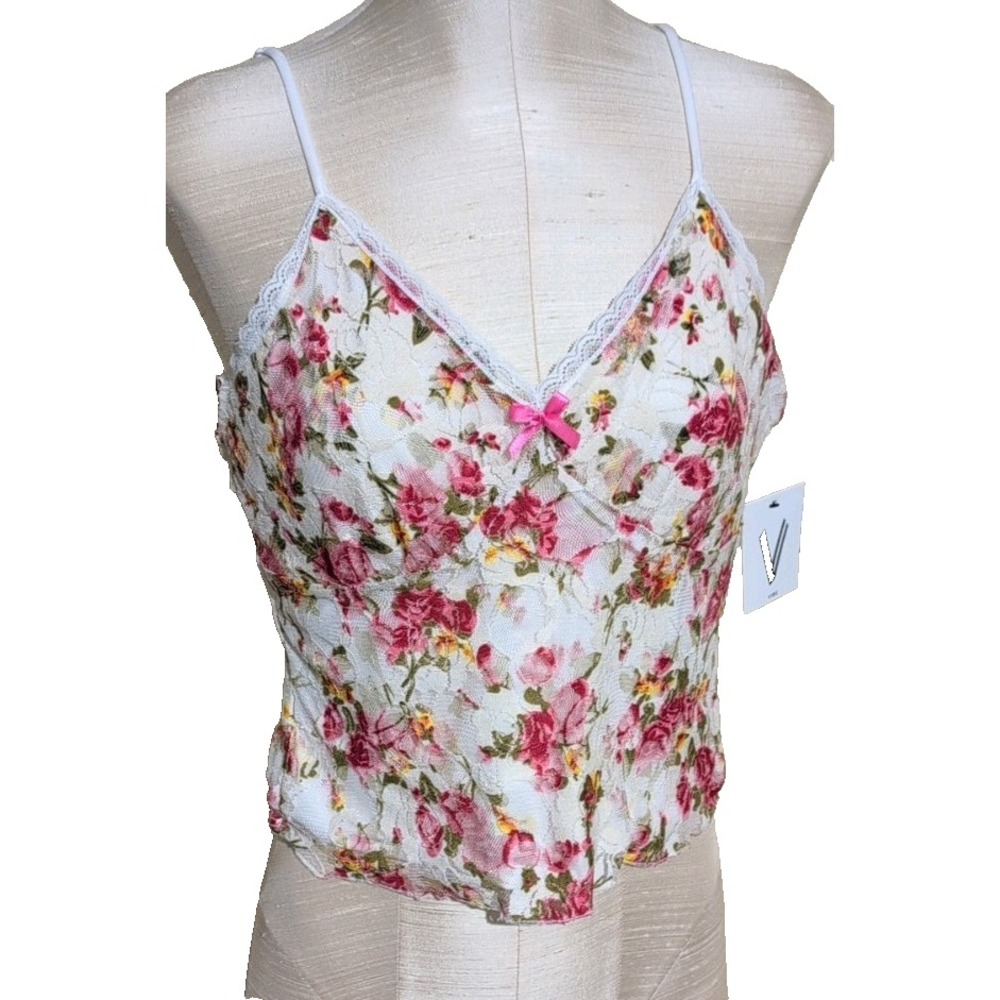 Y2k Floral Cami Print Tank Top XL Lace Fairy Grunge Vibe 90s danty relax (h)